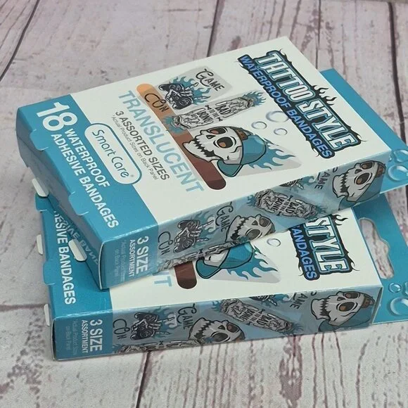 2 Boxes- Smart Care Teal Tattoo Style Translucent Waterproof Adhesive Bandages - Picture 4 of 5